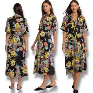 Johnny Was Catriona Midi Dress Small Fit & Flare Floral Paisley Pleated Inset